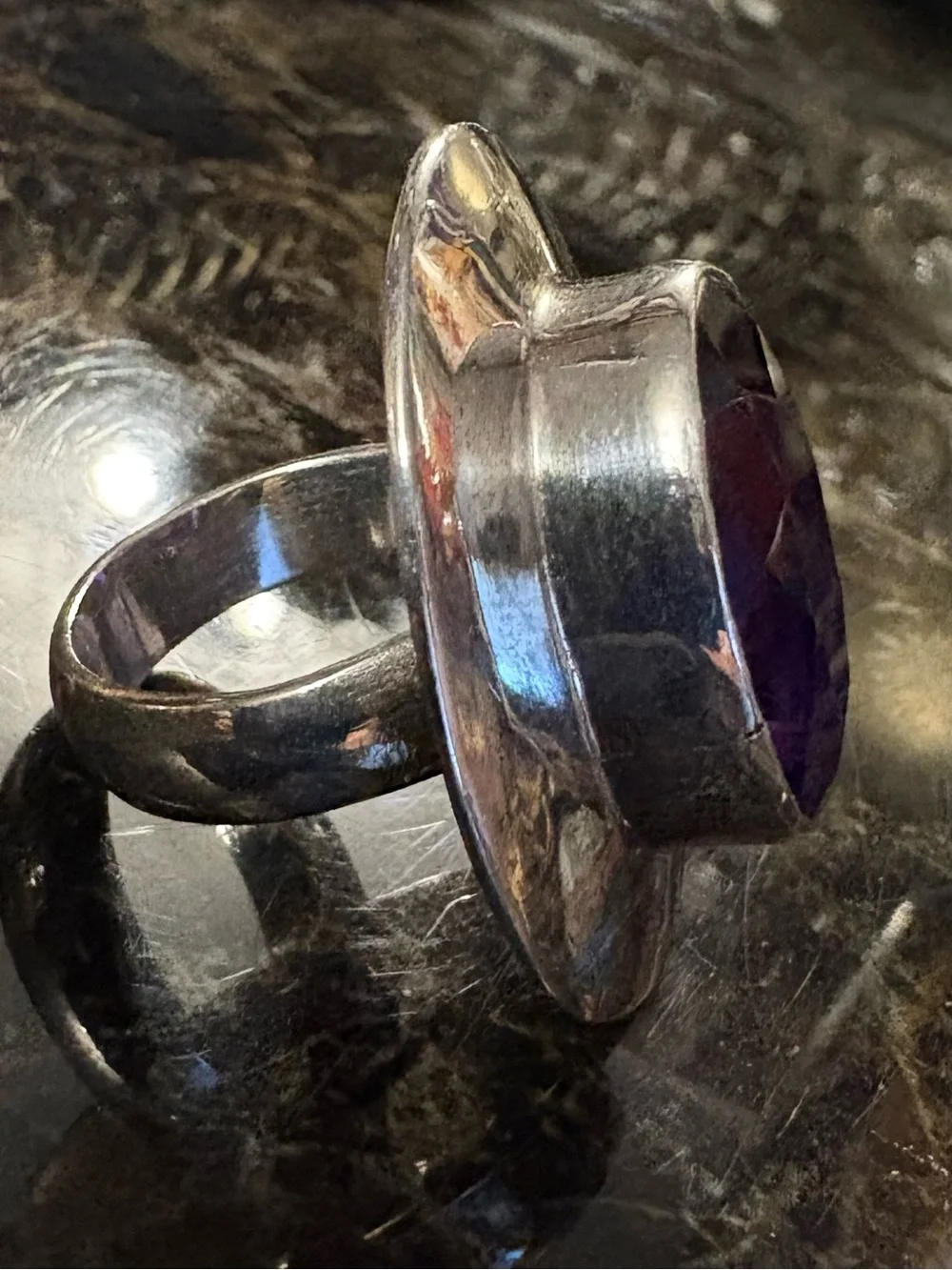Chunky Amethyst Sterling Silver ring size 7.5